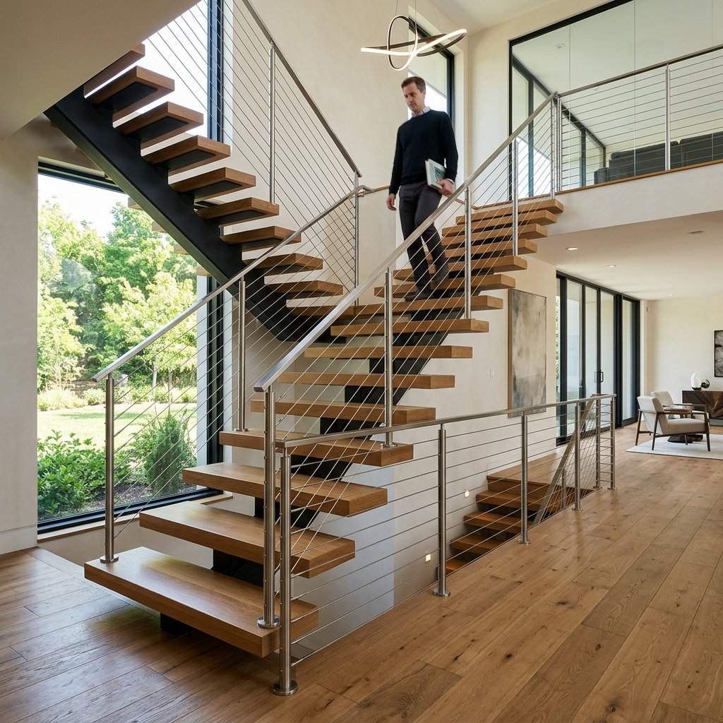 Staircase Invisible Grill – Modern Interior Safety Design